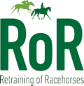 The logo of Retraining of Racehorses (RoR), which is British Horseracing's official charity for the welfare of horses who have retired from racing.